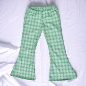 XL Green Plaid Polyester Wide Leg Flare Bell Bottom Pants Vintage Retro